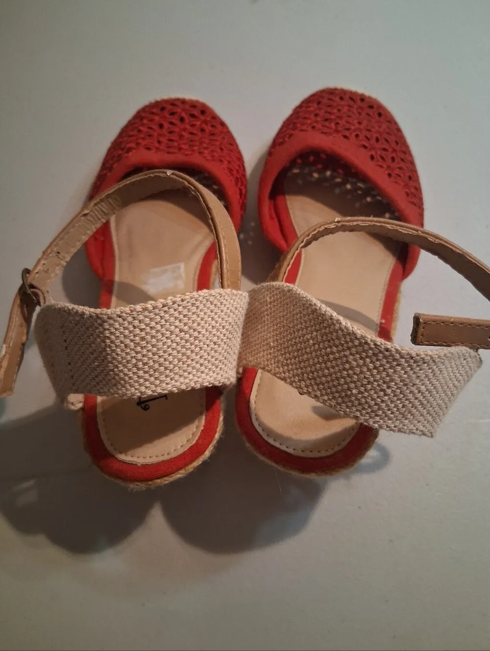 Red Crochet Espadrille Ankle-Strap Flats